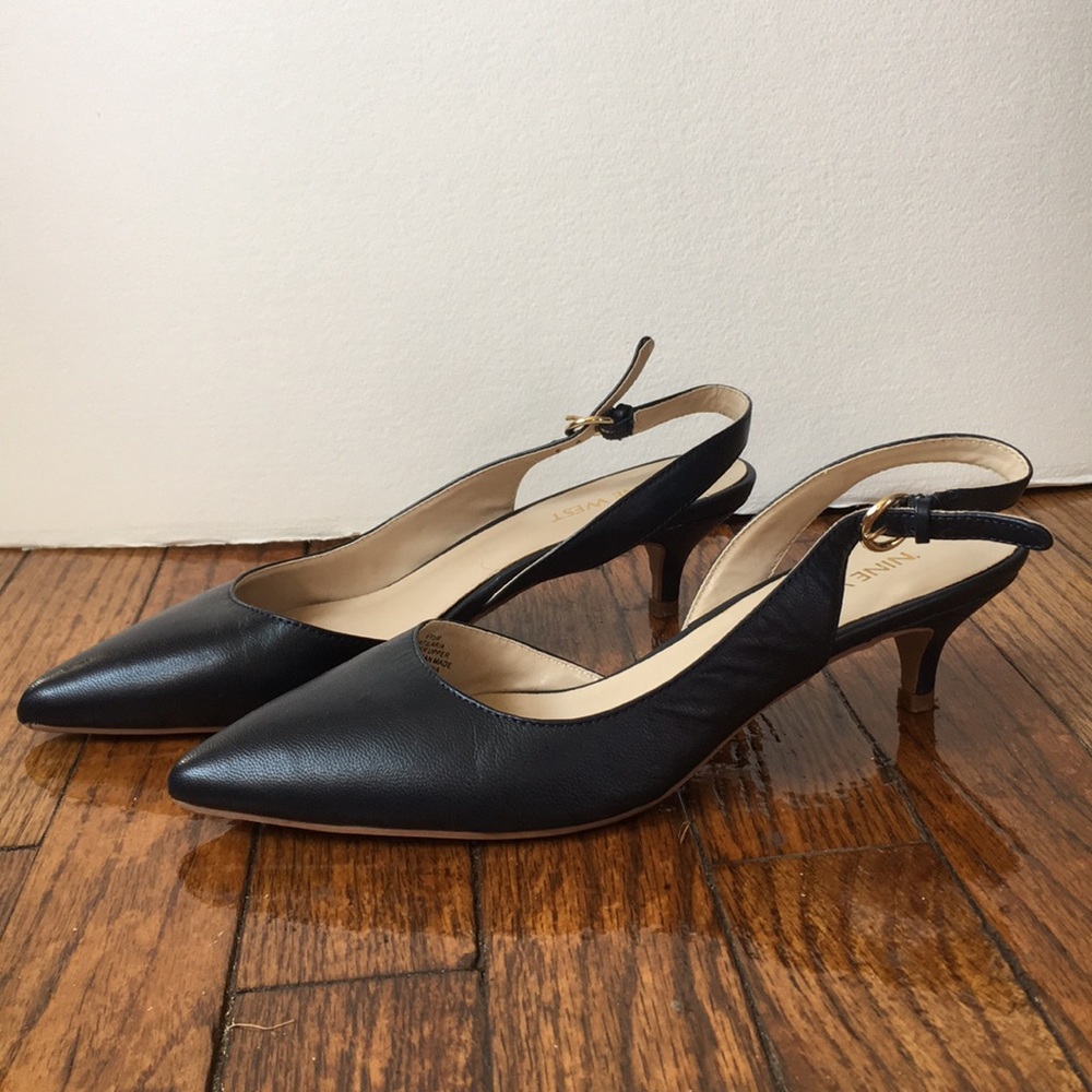 Nine West navy blue kitten heel sling backs